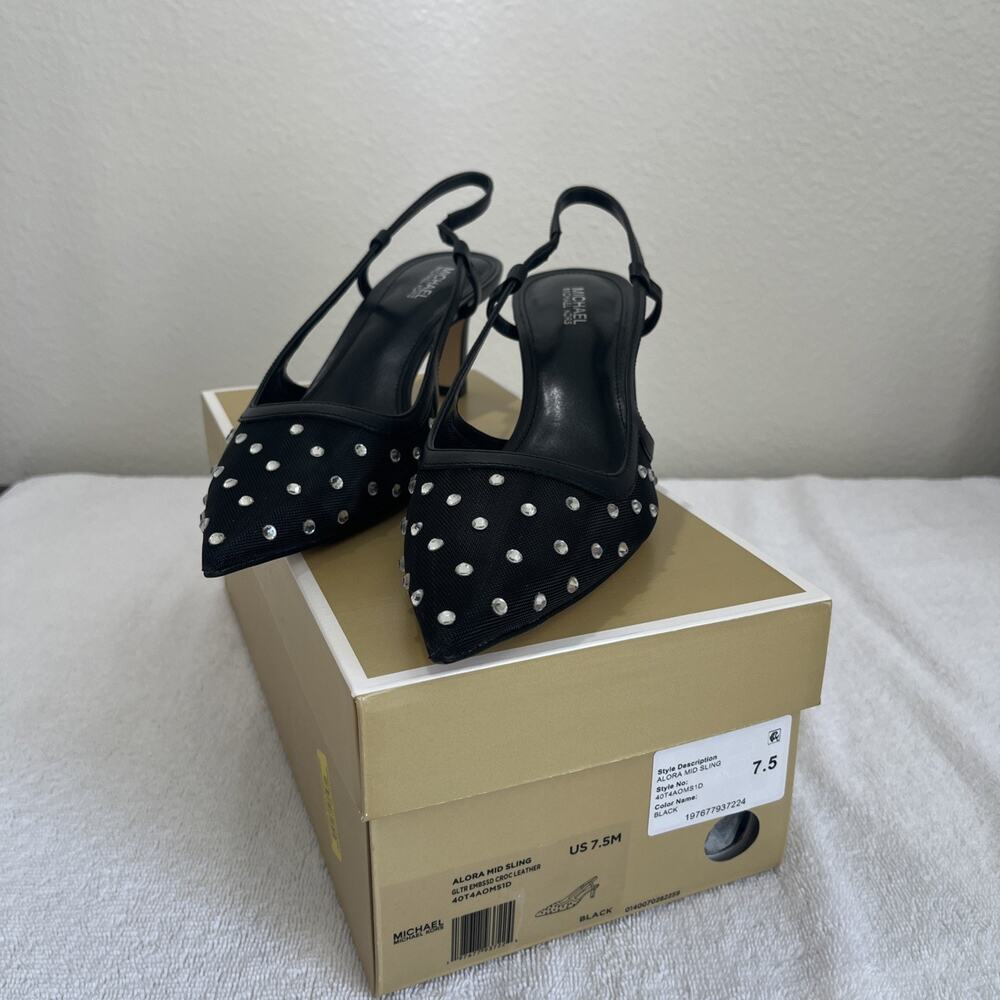 Michael Kors Alora Crystal Embellished Mesh Slingback Pump In Black Sz 7.5 - Picture 9 of 10